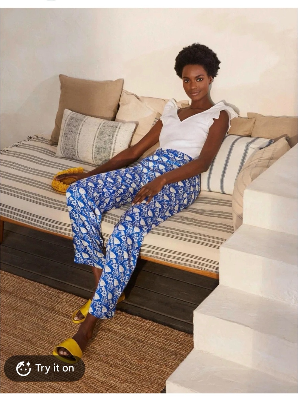 Boden Blue & White Floral Print Ankle Pants Size US 10